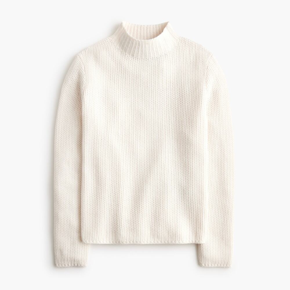 J. Crew Women's Cotton-Blend Mockneck Sweater Heather Antique Ivory Size M NWT